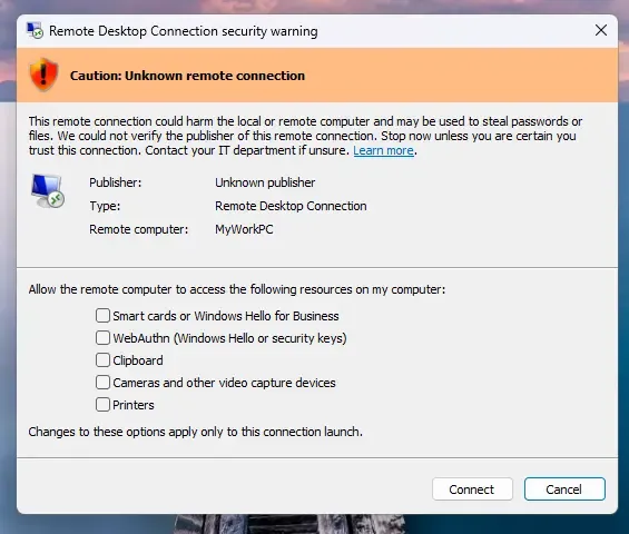 Tampilan Error Remote Desktop
